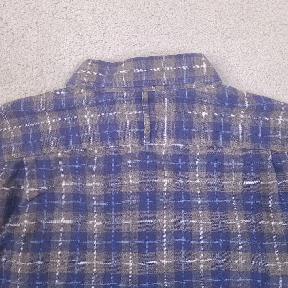 Banana Republic Luxe Flannel Shirt Mens Medium Blue Gray Plaid‎ Slim Fit Cotton